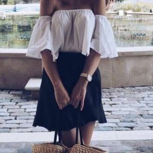 Black Shine Polka Dot Skirt A-Line Knee Leather